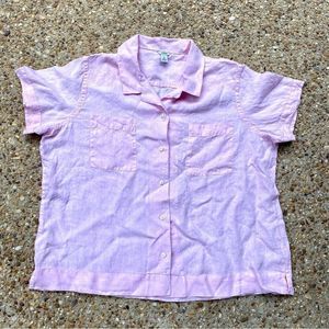 L.L. Bean Linen Pink Button Up Short Sleeve Top Women's Size XL